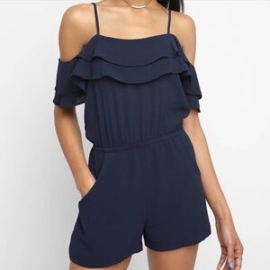 Abbeline Navy Off-Shoulder Rumper